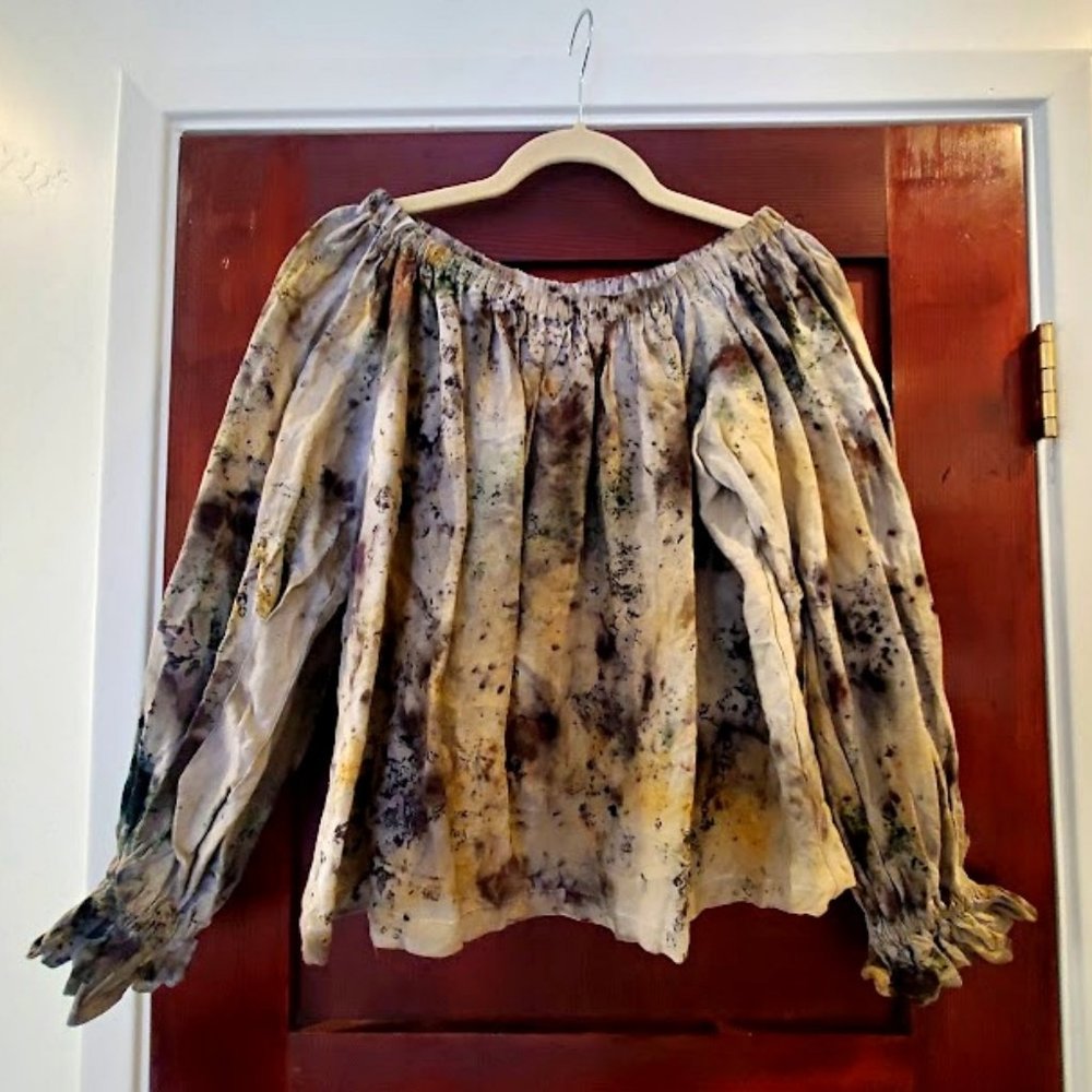 S Sister Nettle On/Off Shoulder Top with Peasant Sleeves & Botanically Dyed